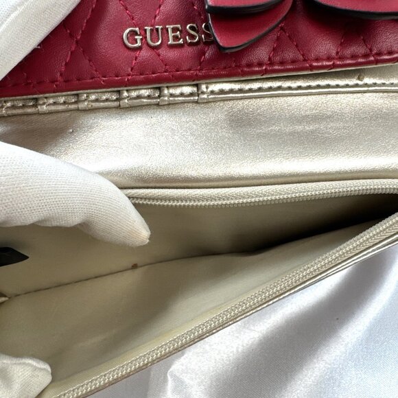 Guess Womens Red Quilted Wallet With Decorative Flower & Rhinestone Accents - Picture 13 of 15